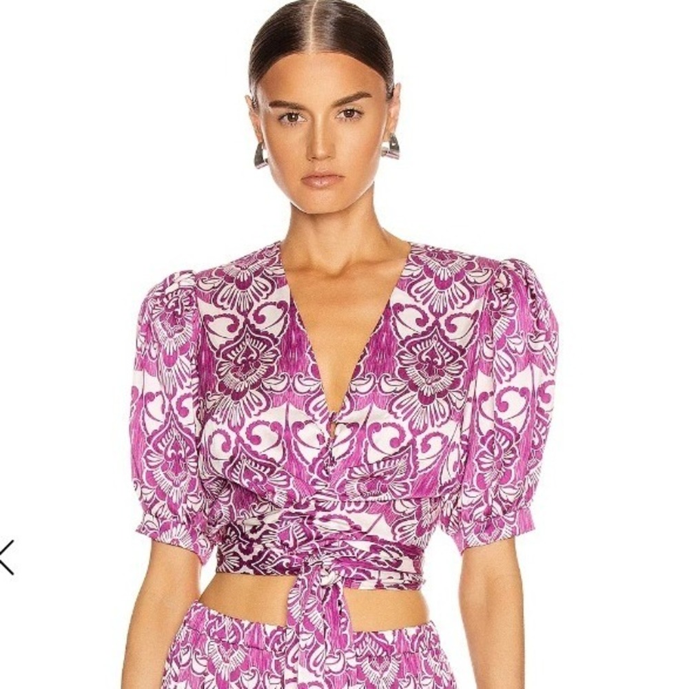Alexis Sora Top Purple Boho Resortwear Tie Waist Size Large